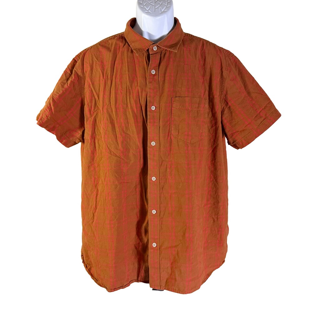 The North Face Button Up Shirt Mens XXL Burnt Orange Plaid Short Sleeve Cotton